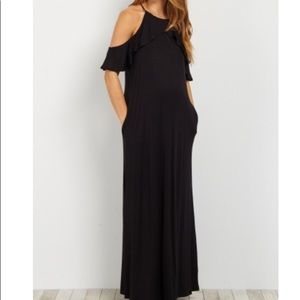 PinkBlush Black ruffle trim maxi dress